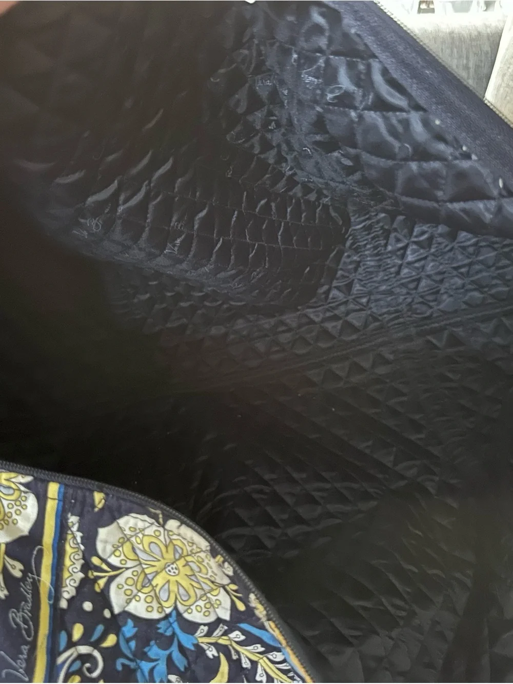 Quilted Floral Tote Bag in Navy, Yellow & Teal